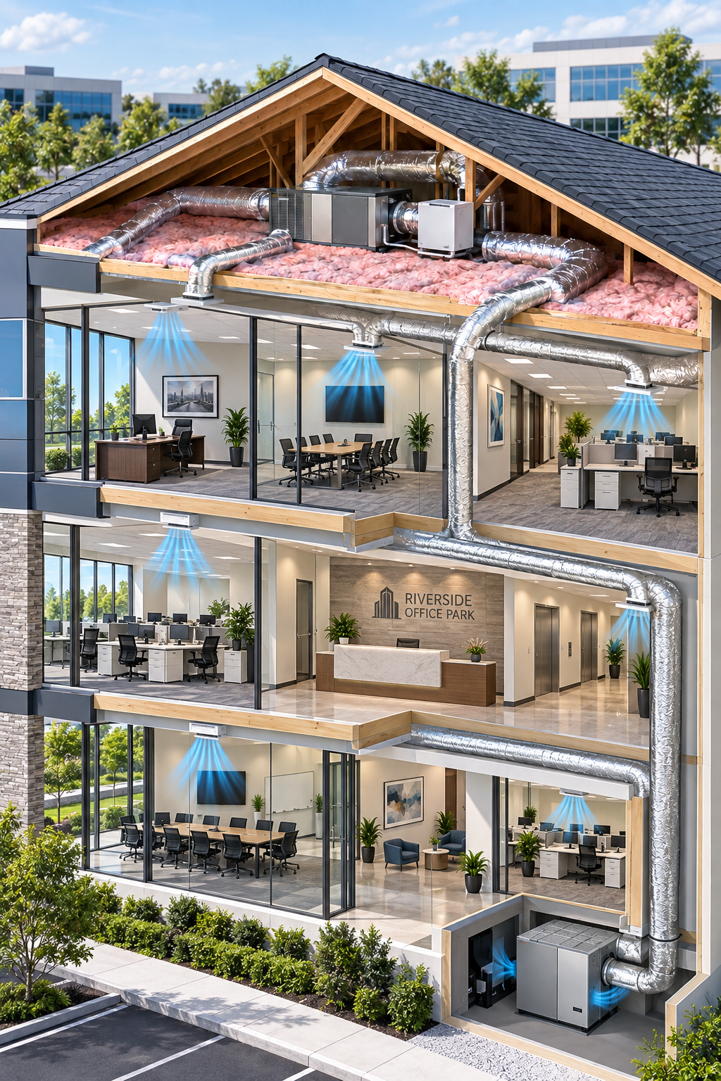 Modern Florida home cutaway reveals efficient climate control and insulated ductwork